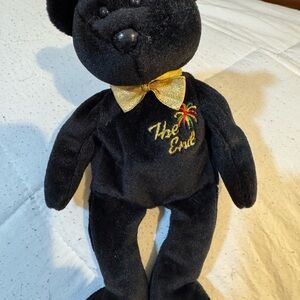 Ty Beanie Babies Black Plush Bear with Gold Bow